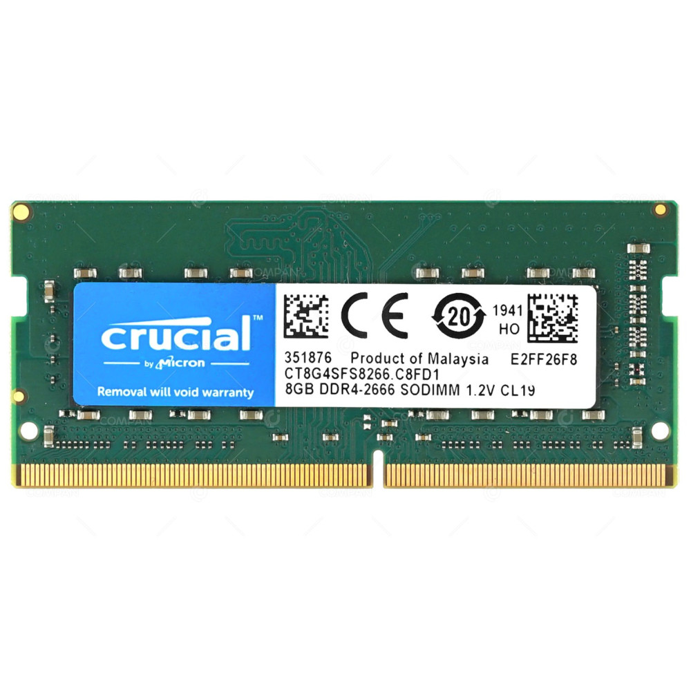 CT8G4SFS8266.C8FD1 CRUCIAL MEMORY 8GB 1RX8 PC4 2666V DDR4 21300V 266 PIN CL19 SODIMM UNBUFFERED NON ECC FOR LAPTOP 351876